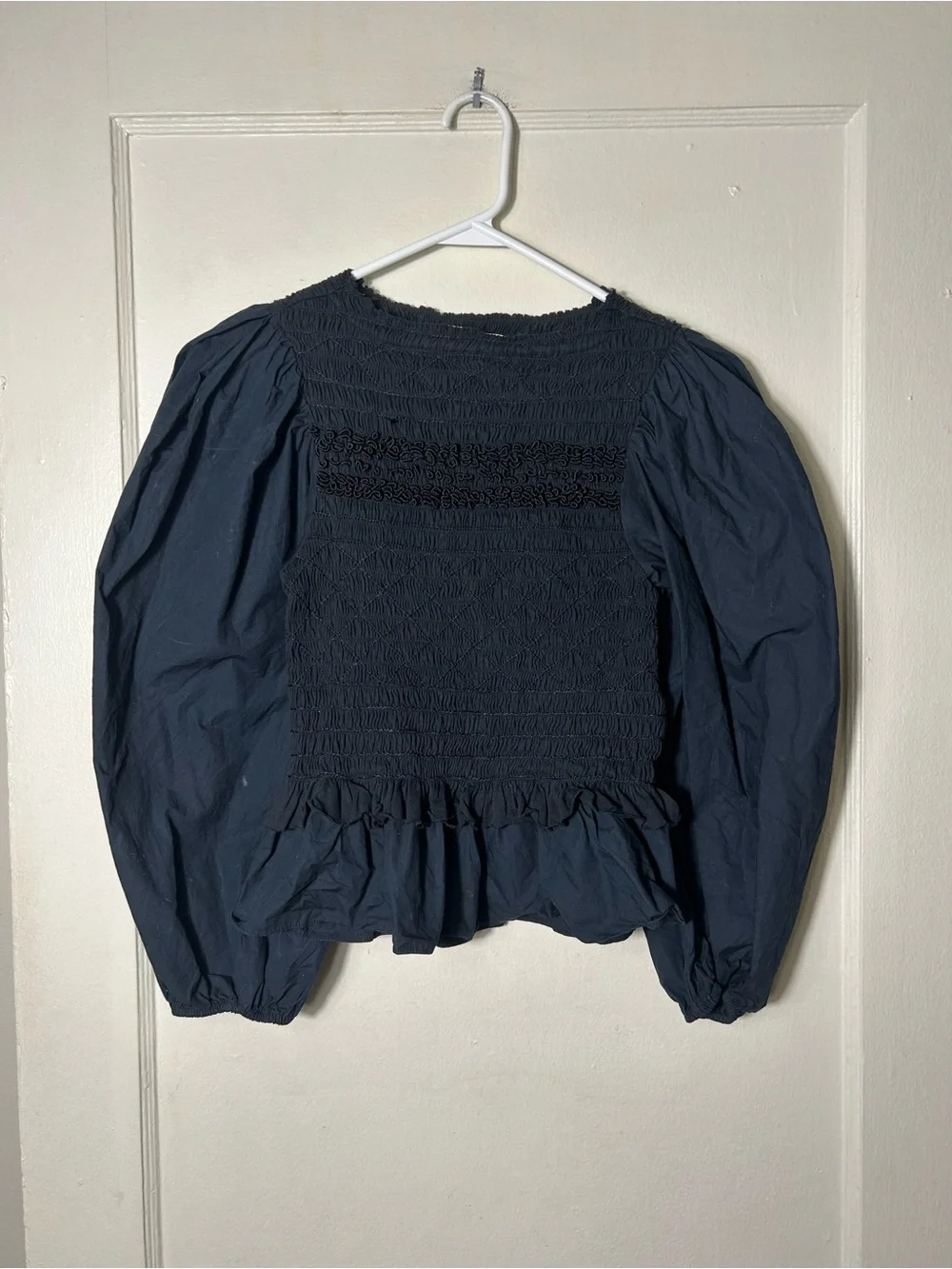 Ulla Johnson handmade black amelia smocked puff sleeve blouse womens 0